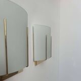 Pair of vintage wall lights, gilded brass and sandblasted glass, Italy 1970