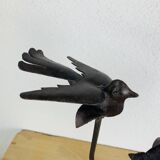 Bougeoir brutaliste fer forgé aux oiseaux