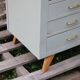 Vintage Parisian wardrobe in sage green – Mirror, hanging space and drawers