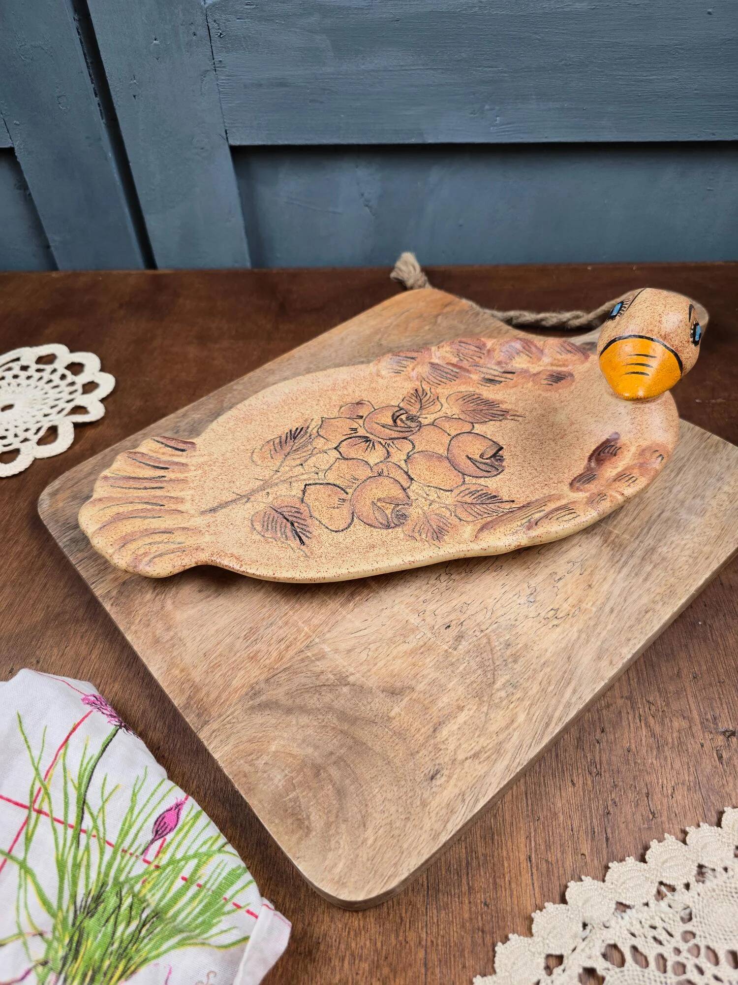 Ceramic foie gras dish from Vallauris – engraved floral decoration