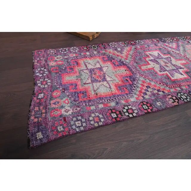 Vintage Turkish Oushak Handmade Wool Cotton Purple Runner 83x345
