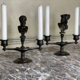 Pair of bronze candlesticks with a black patina in the antique style