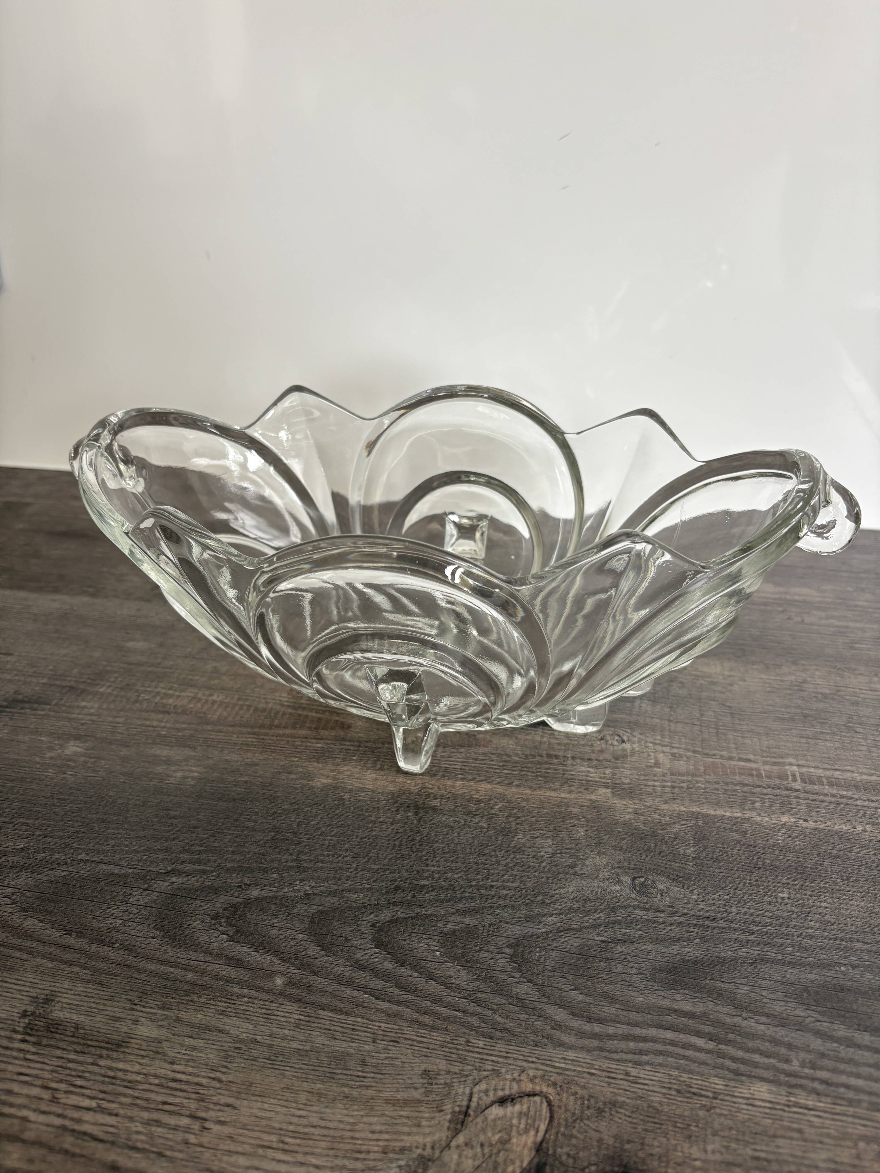 Vintage molded pressed glass bowl on foot