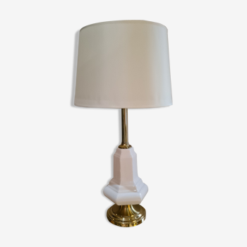 Lampe en porcelaine craquelé et pied doré style deluxe 1970 a 90 , la roche,70x34