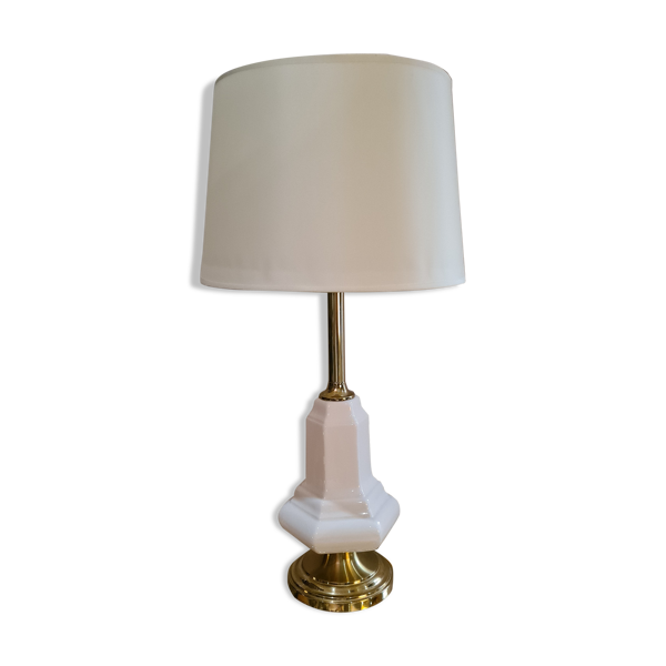 Lampe en porcelaine craquelé et pied doré style deluxe 1970 a 90 , la roche,70x34 — Beyit