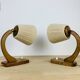 Paire de lampes art déco bois courbé et laine