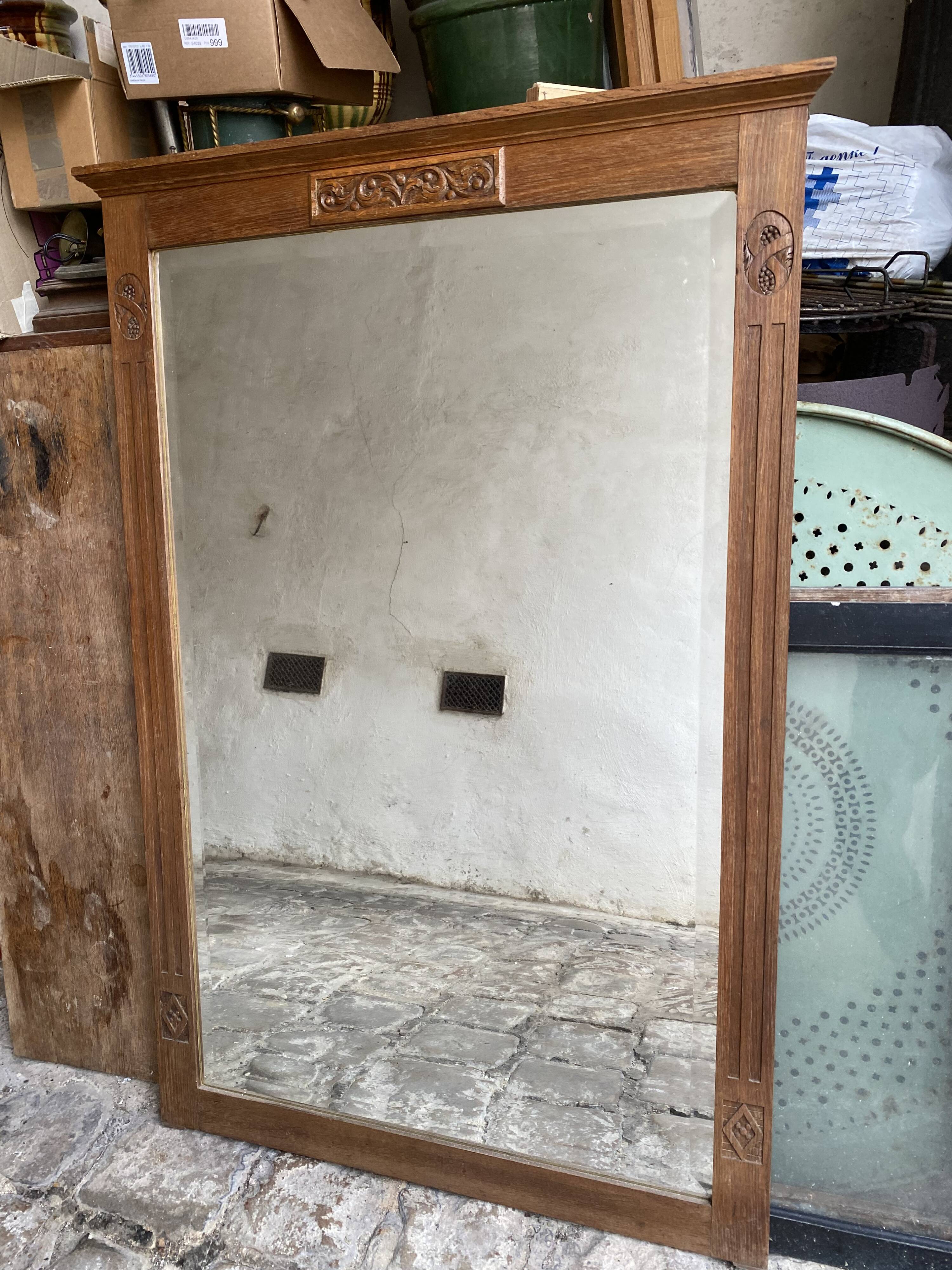 Large art deco mirror in varnished oak
