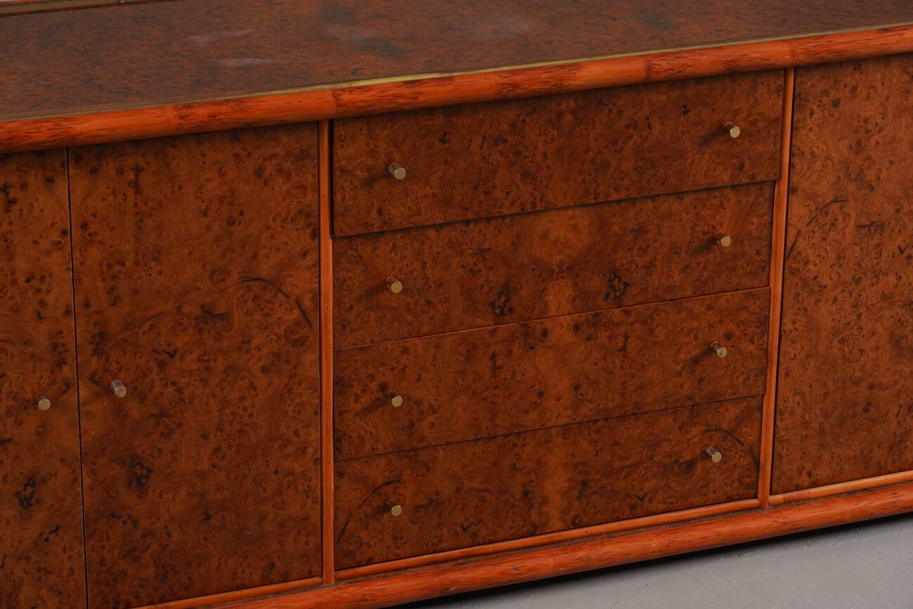 Vintage Italian sideboard in burl elm by Alberto Smania for Studio Smania Interni, Italy, 1960s