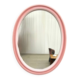 Large oval pink ceramic mirror (76cm) – vintage Italian design