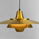 Large brushed aluminum pendant light with golden finish. Produced by Jeka. Denmark 1970s