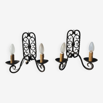 Pair of wrought iron wall lights 1950