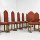 Set of 8 chairs in Louis XIII style made of oak and fabric.