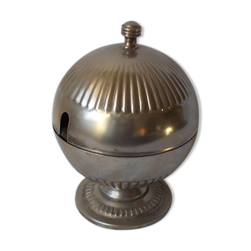 Metal and blue glass sugar bowl