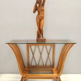 Art Deco Cherrywood Console Table with a Rectangular Glass Top, Italy
