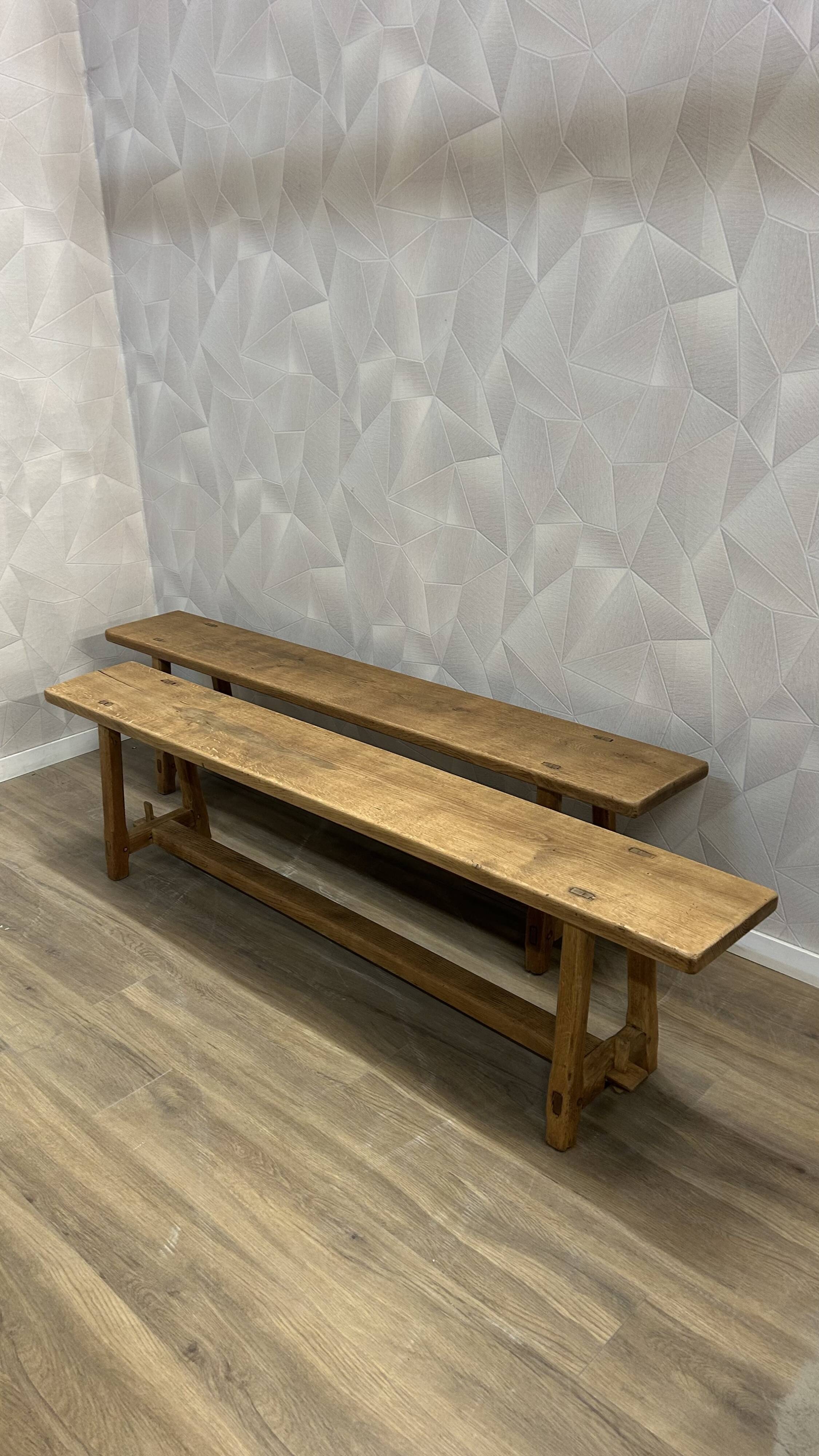 Pair of solid stripped oak farmhouse benches