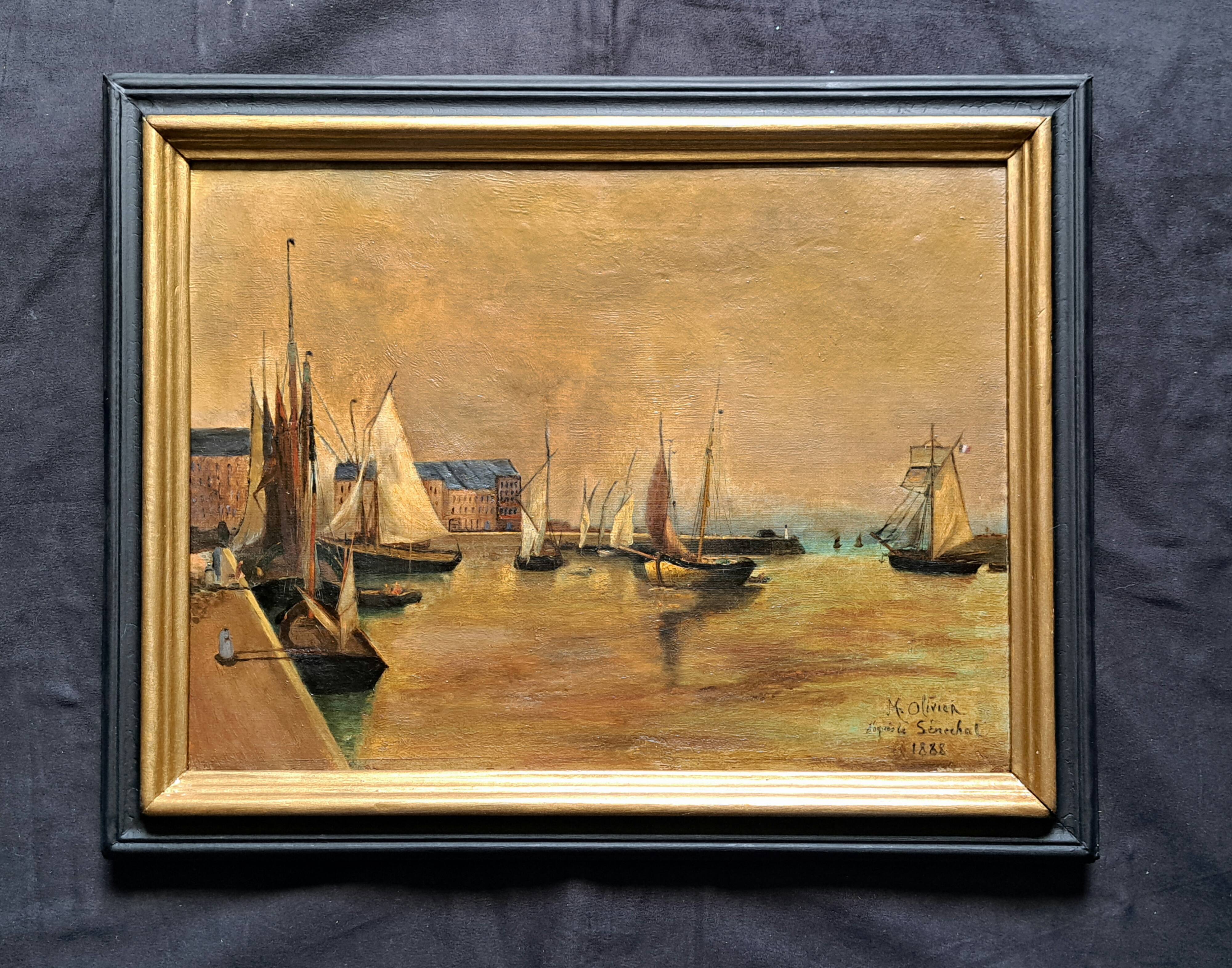 Impressionist painting signed, Oil on canvas, Marine French school 1888