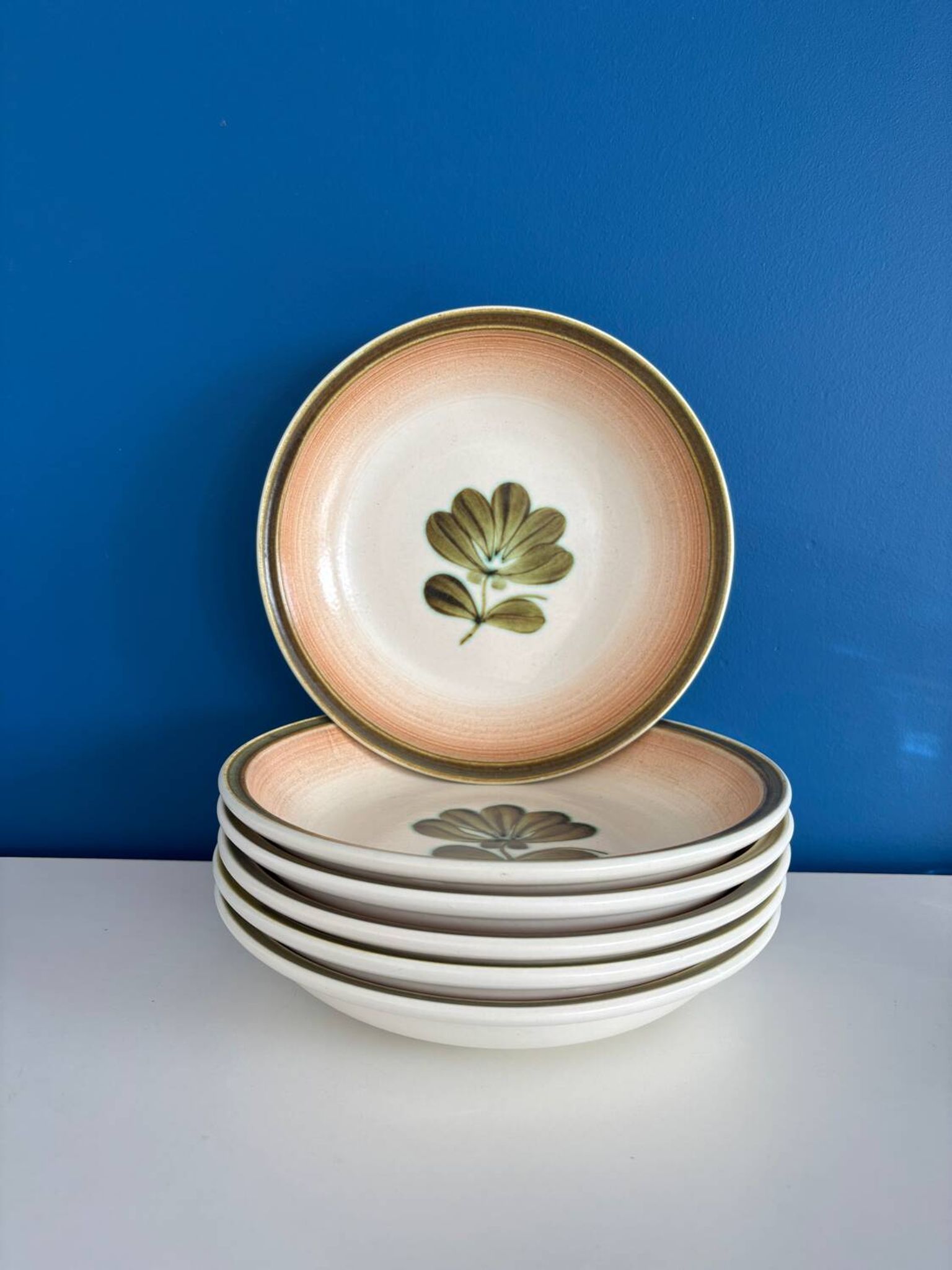 set of 6 floral deep plates Gien - vintage floral plate service KA