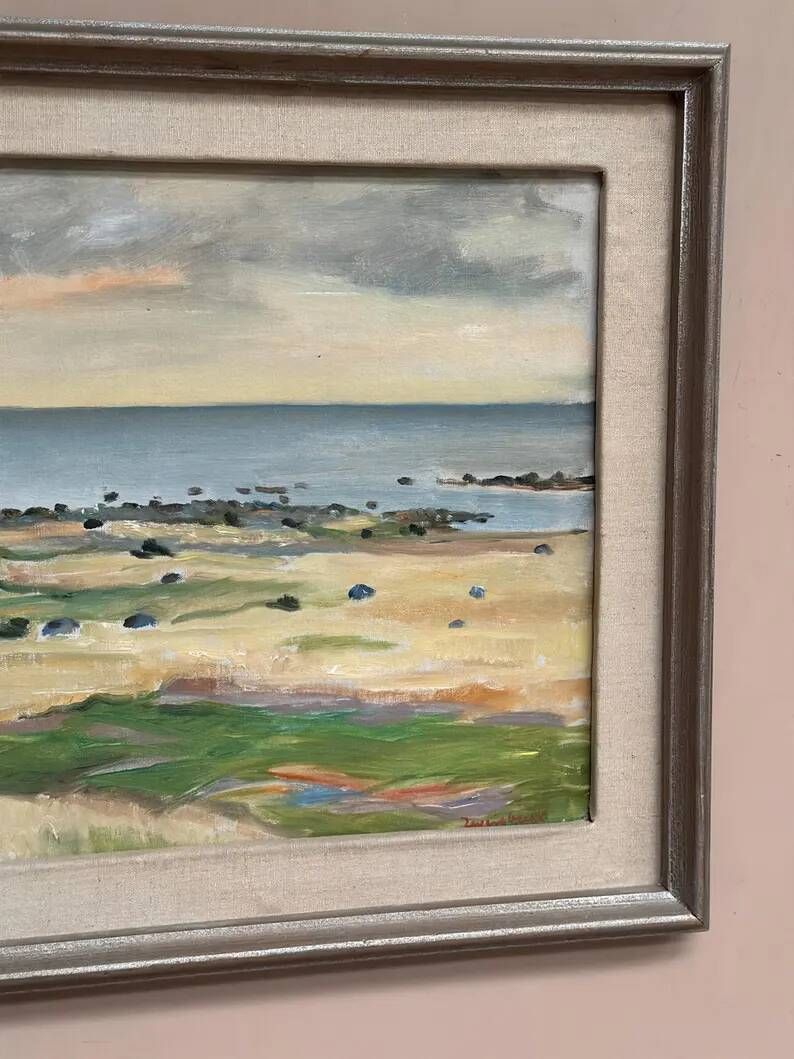 Original Swedish Oil on Canvas - "Beach of Malö" by Bo von Zweigbergk - Signed - Vintage and Framed - 55.5 x 43.5 cm (21.9" x 17.1")