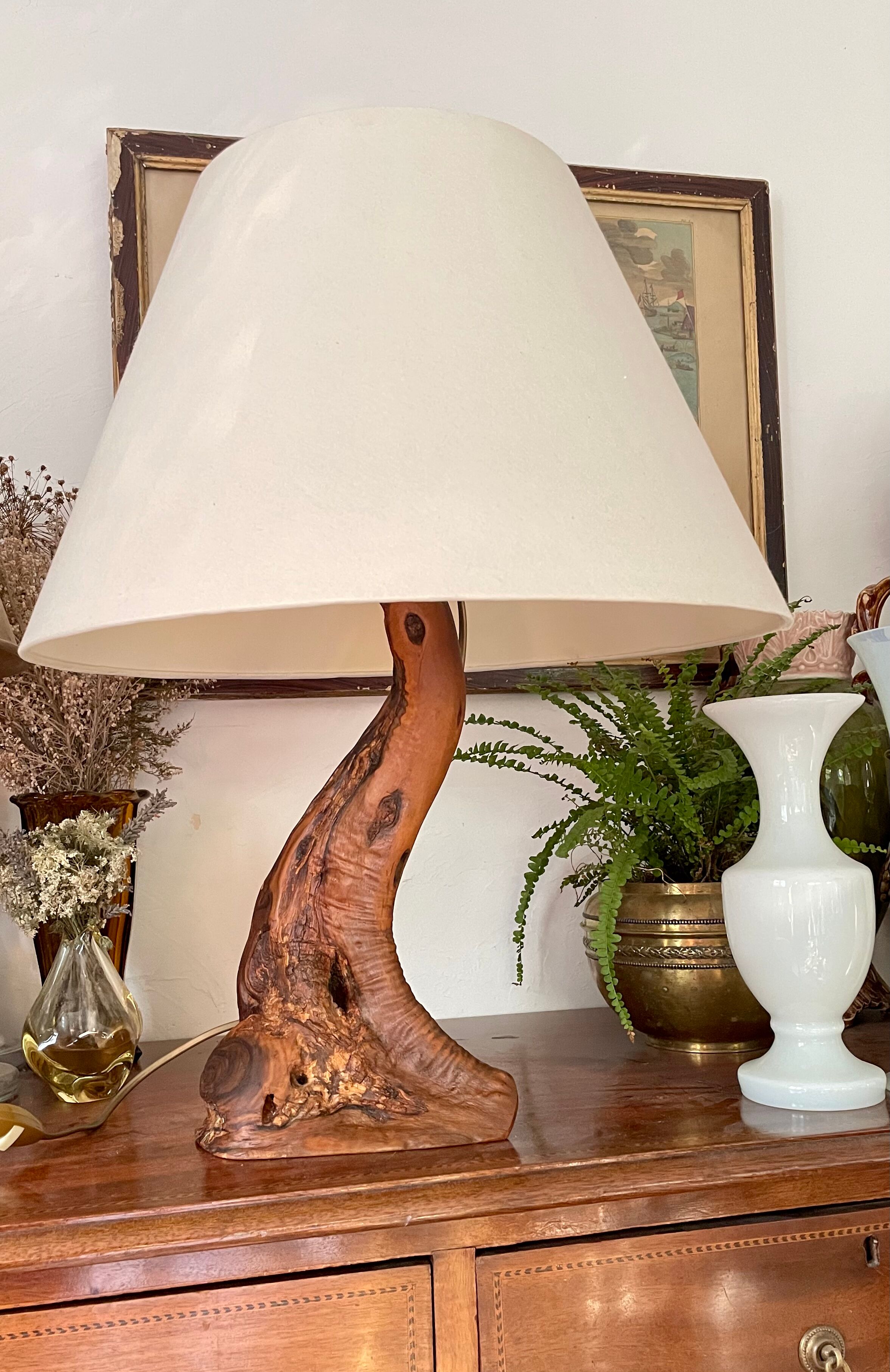 Pied de lampe en bois d’olivier vintage