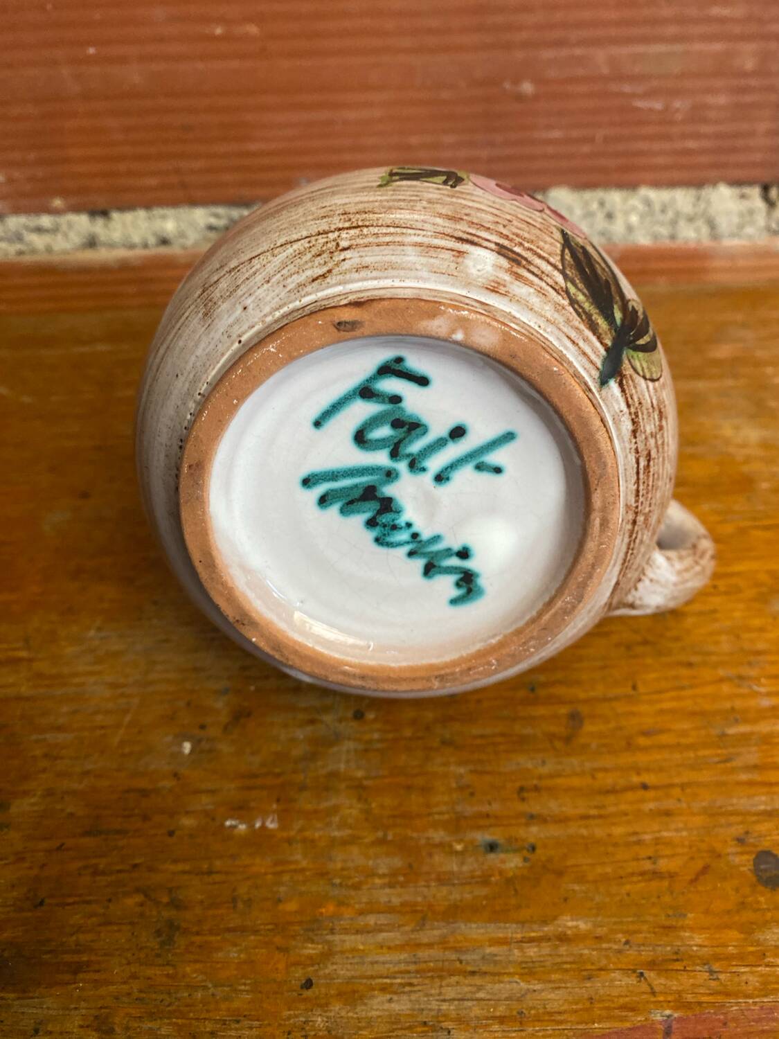 Pichet ancien vallauris céramique beige décor floral ciselé vintage #d