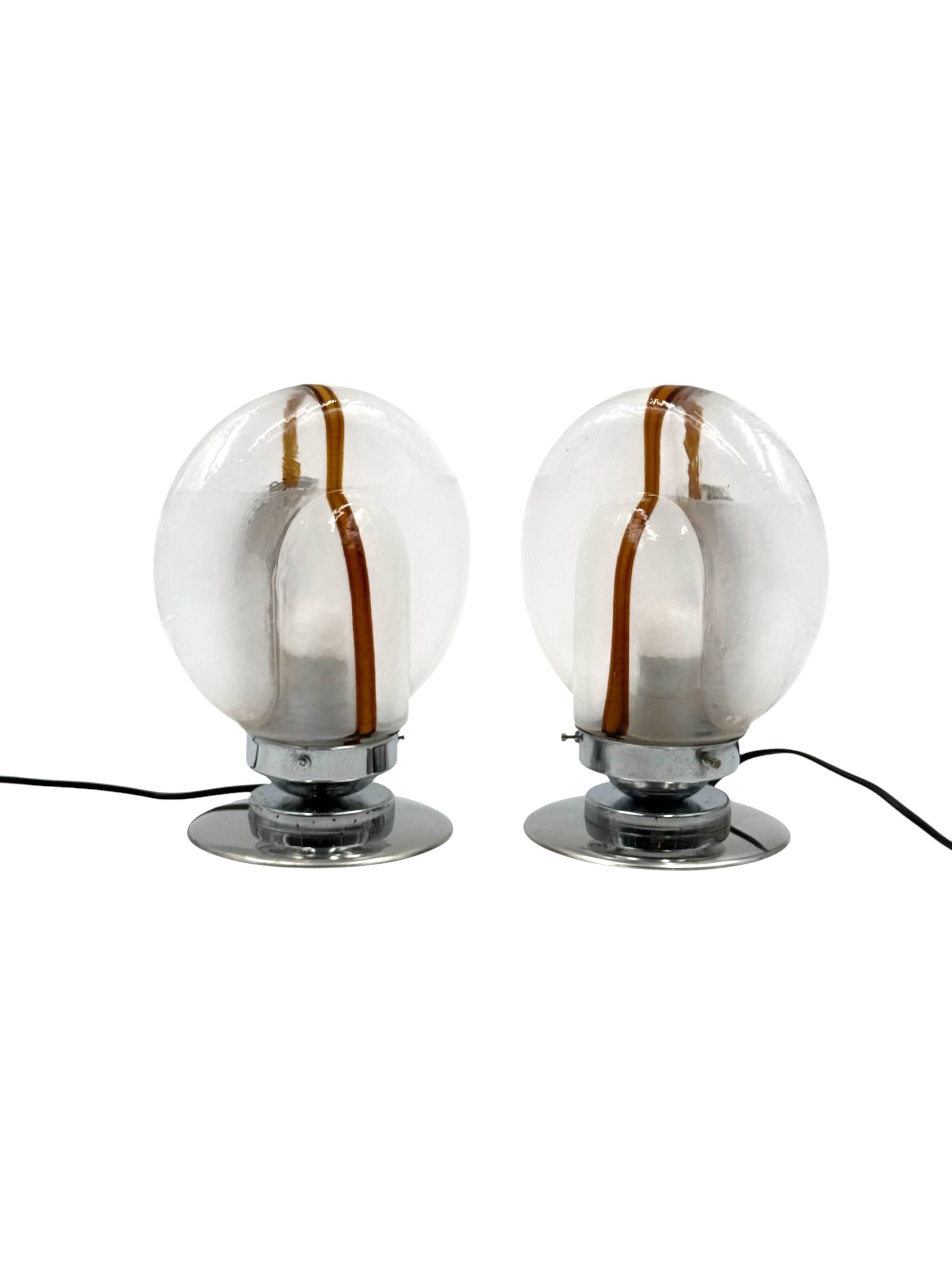 Toni Zuccheri, Set of 2 of Murano glass lamps, Mazzega, Murano Italy 1970