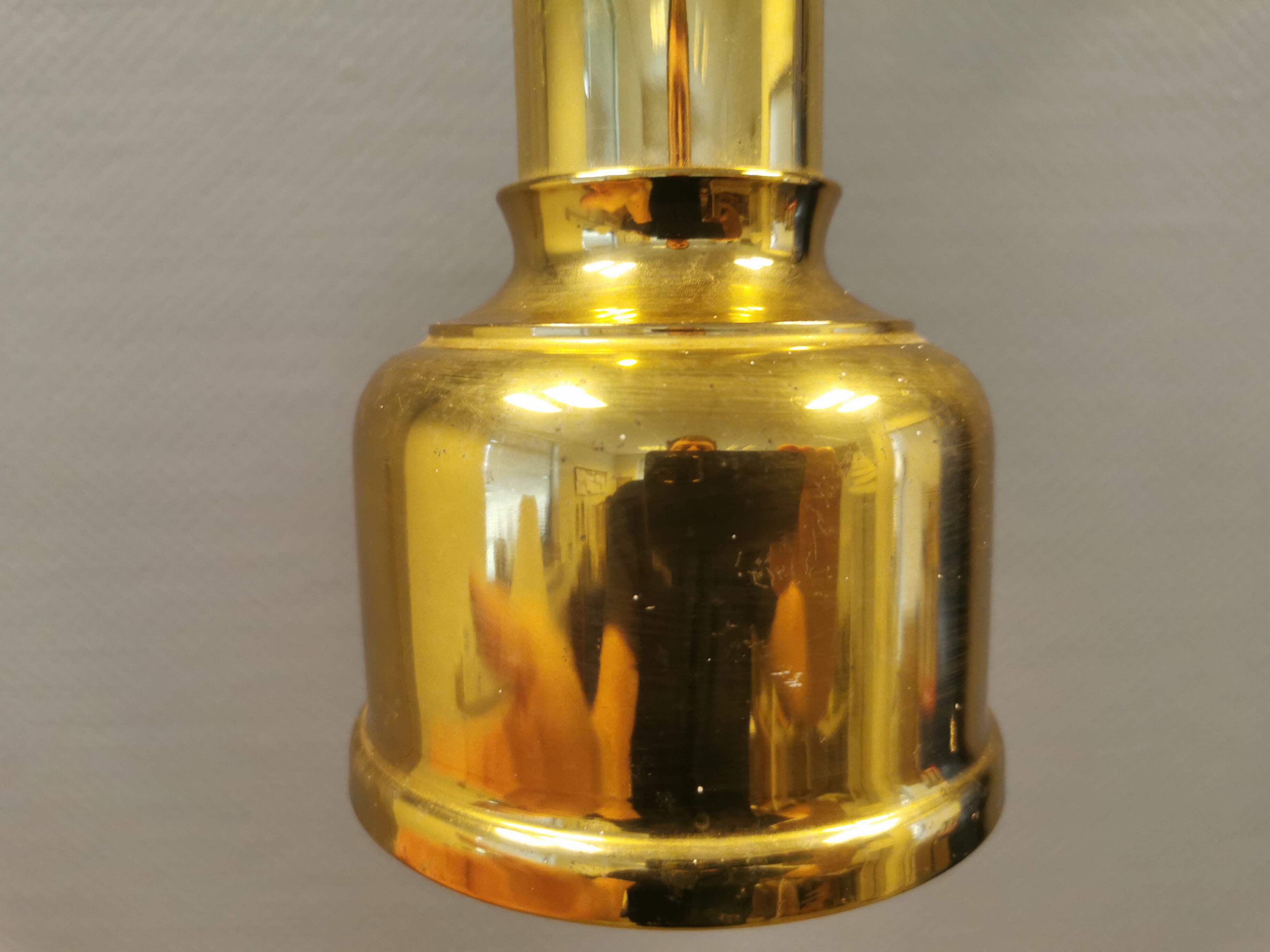 Small golden Danish hanging lamp in metal and brass.