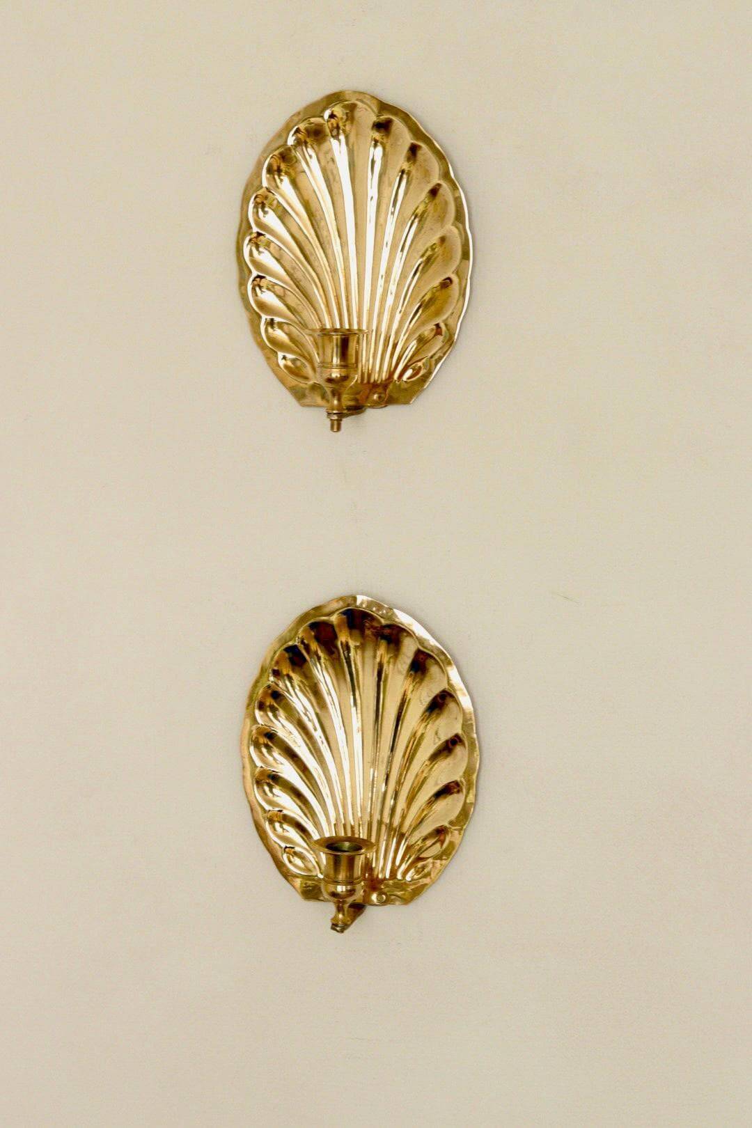 Pair of vintage brass shell scallop sconces
