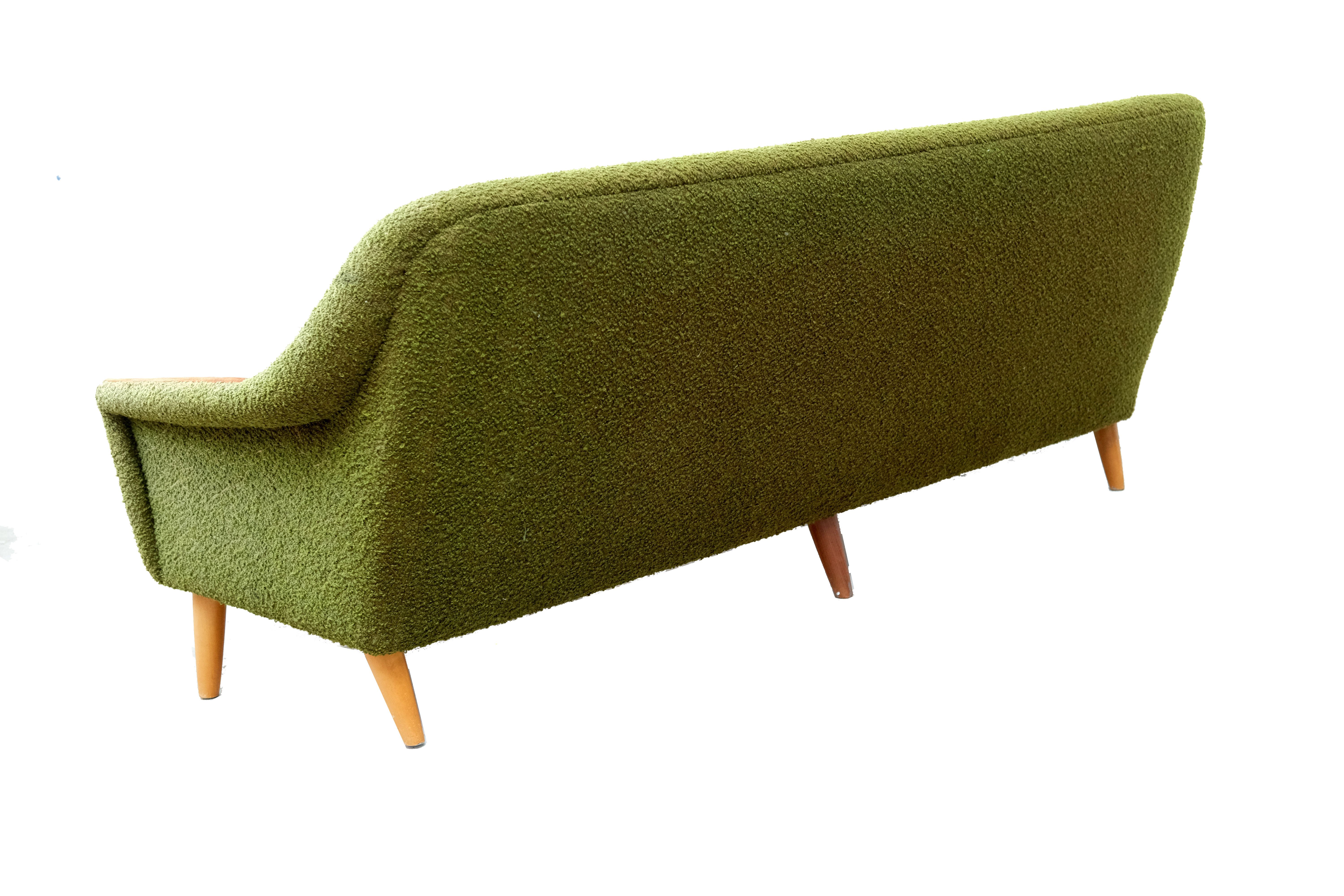 Vintage olive boucle sofa, 1970's norway