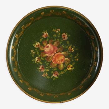 Plateau en tôle peinte décor floral style Napoléon III XXème