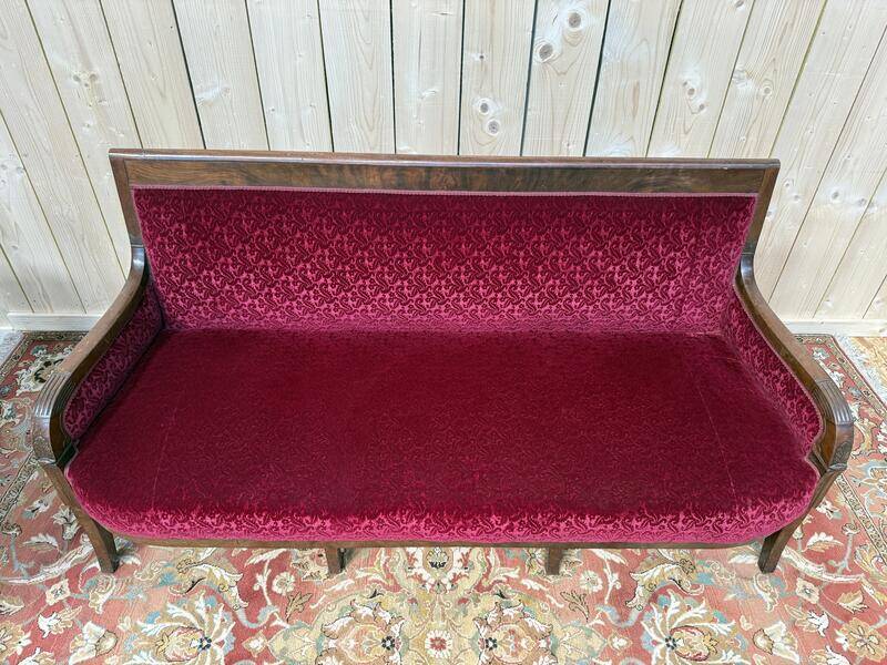 Canapé banquette époque Restaurarion velours rouge