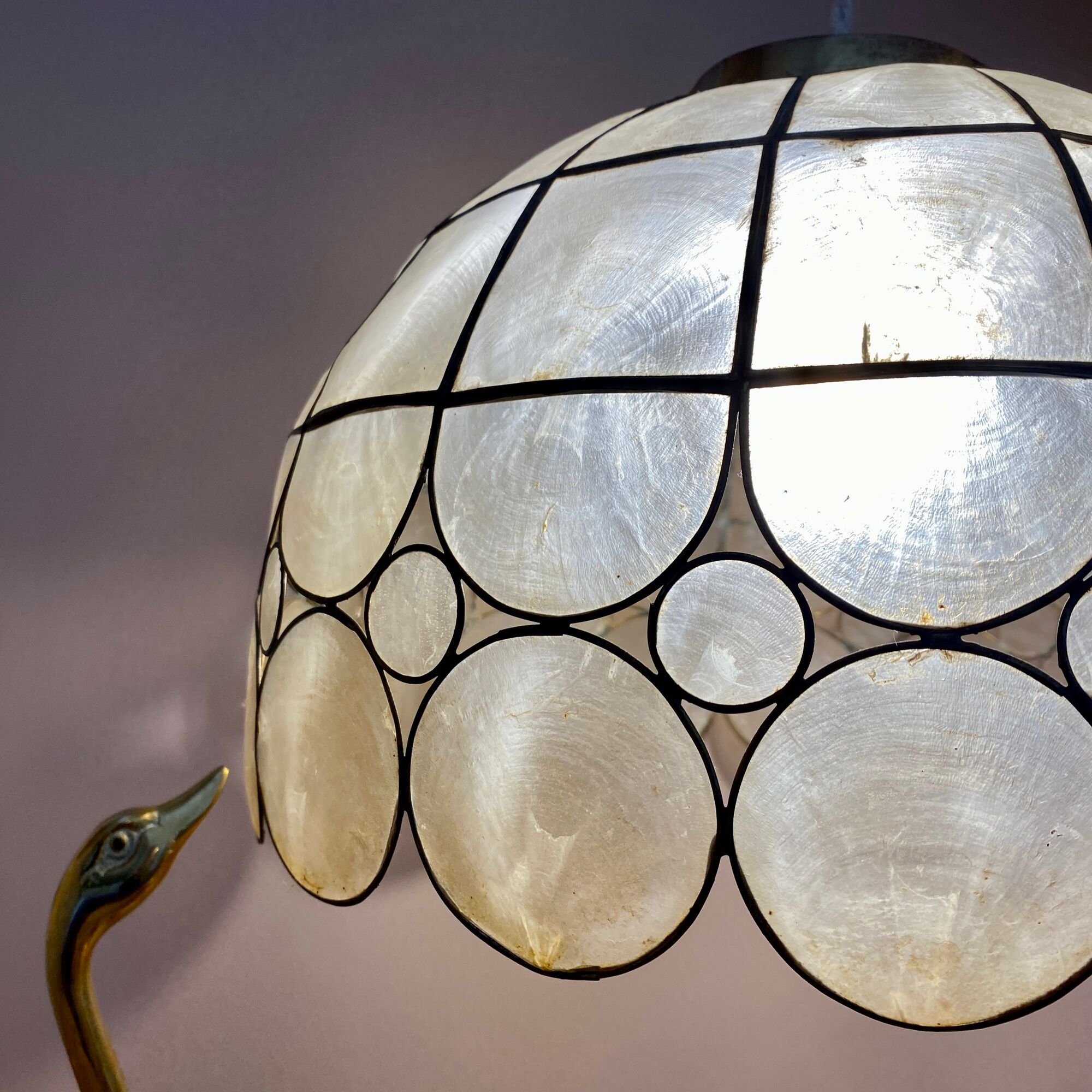 Vintage XXML lampshade pendant lamp in mother-of-pearl and brass