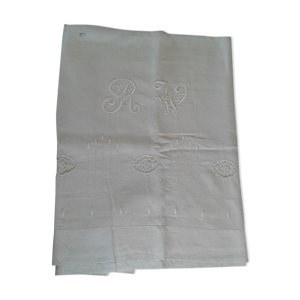 Drap ancien en lin monogramme