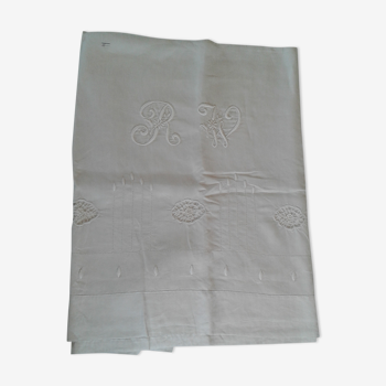 Very nice old sheet in Lin, RW monogram, crafted. Tbe