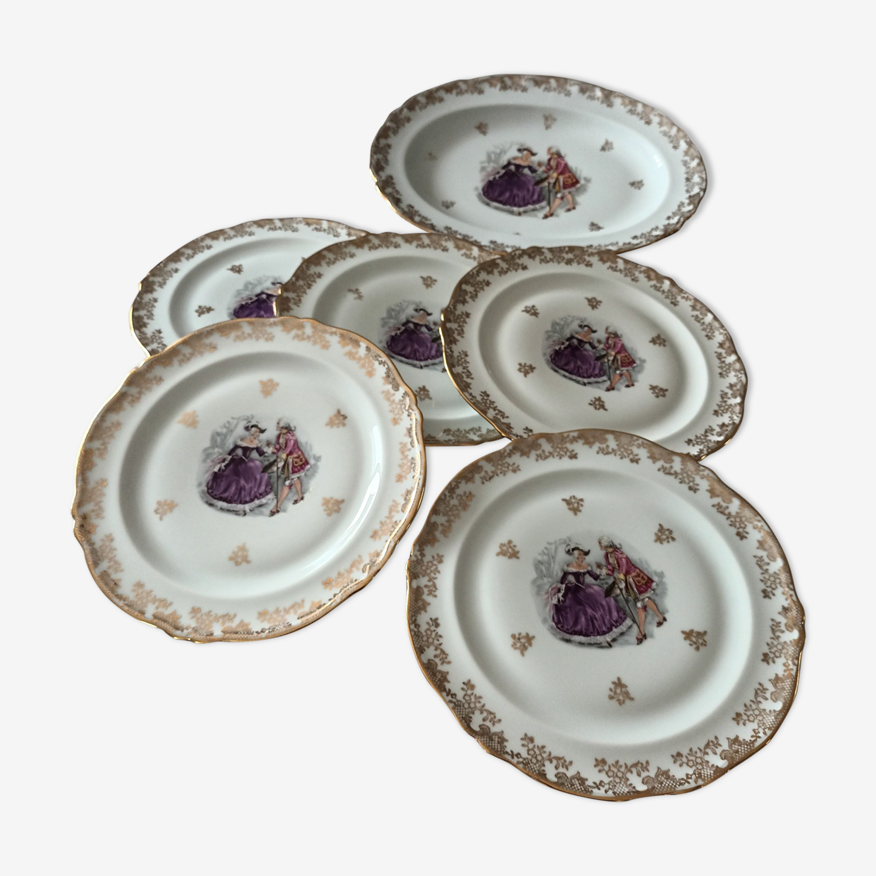 5 assiettes et plat ovale porcelaine de limoges Vintage | Selency