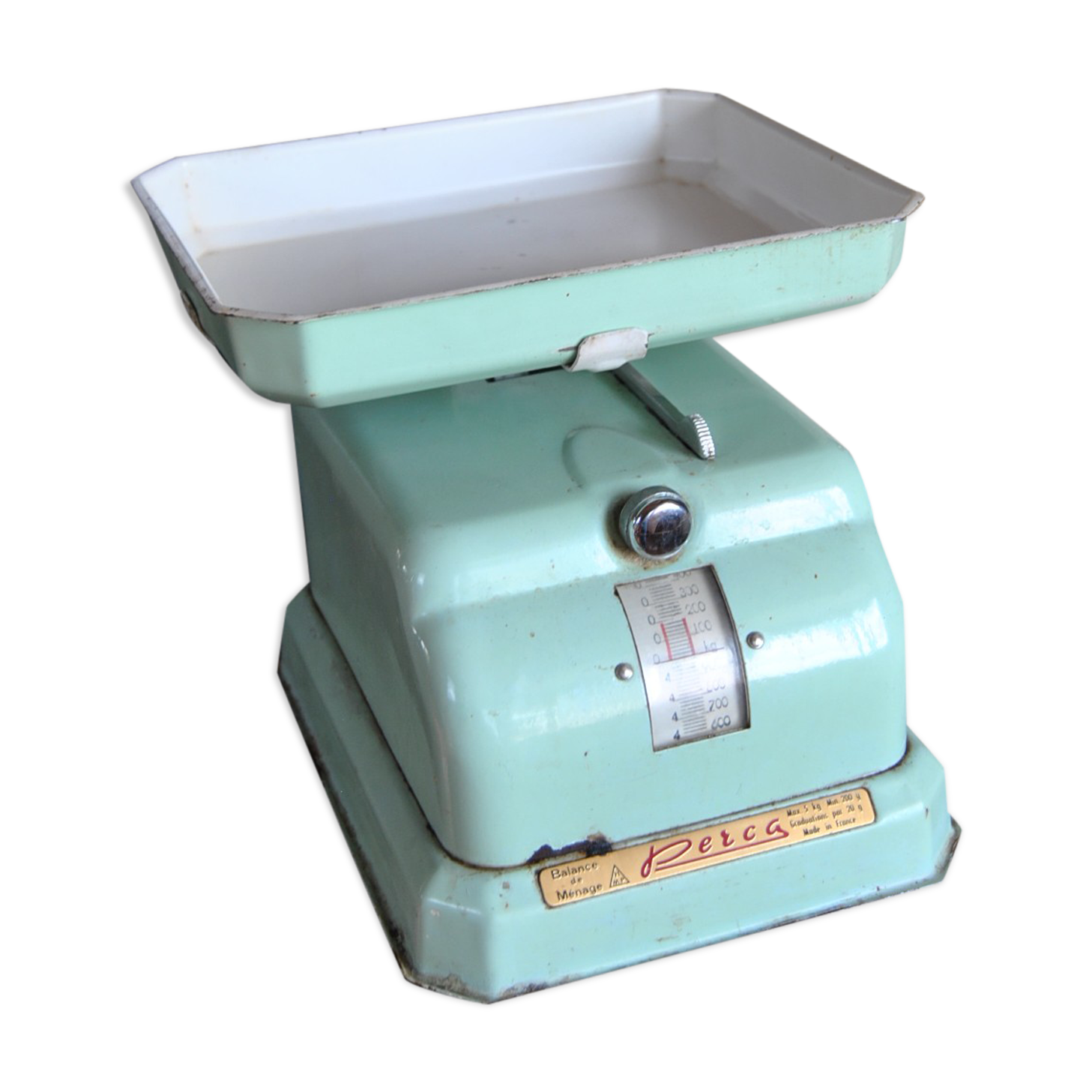 Household scale in water green metal Perca 50s