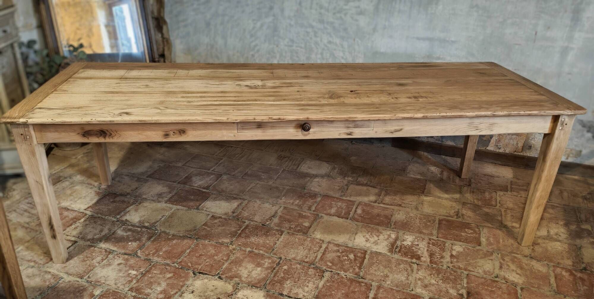 Solid oak farmhouse table "brut" 247x89, top "chocolate oak"
