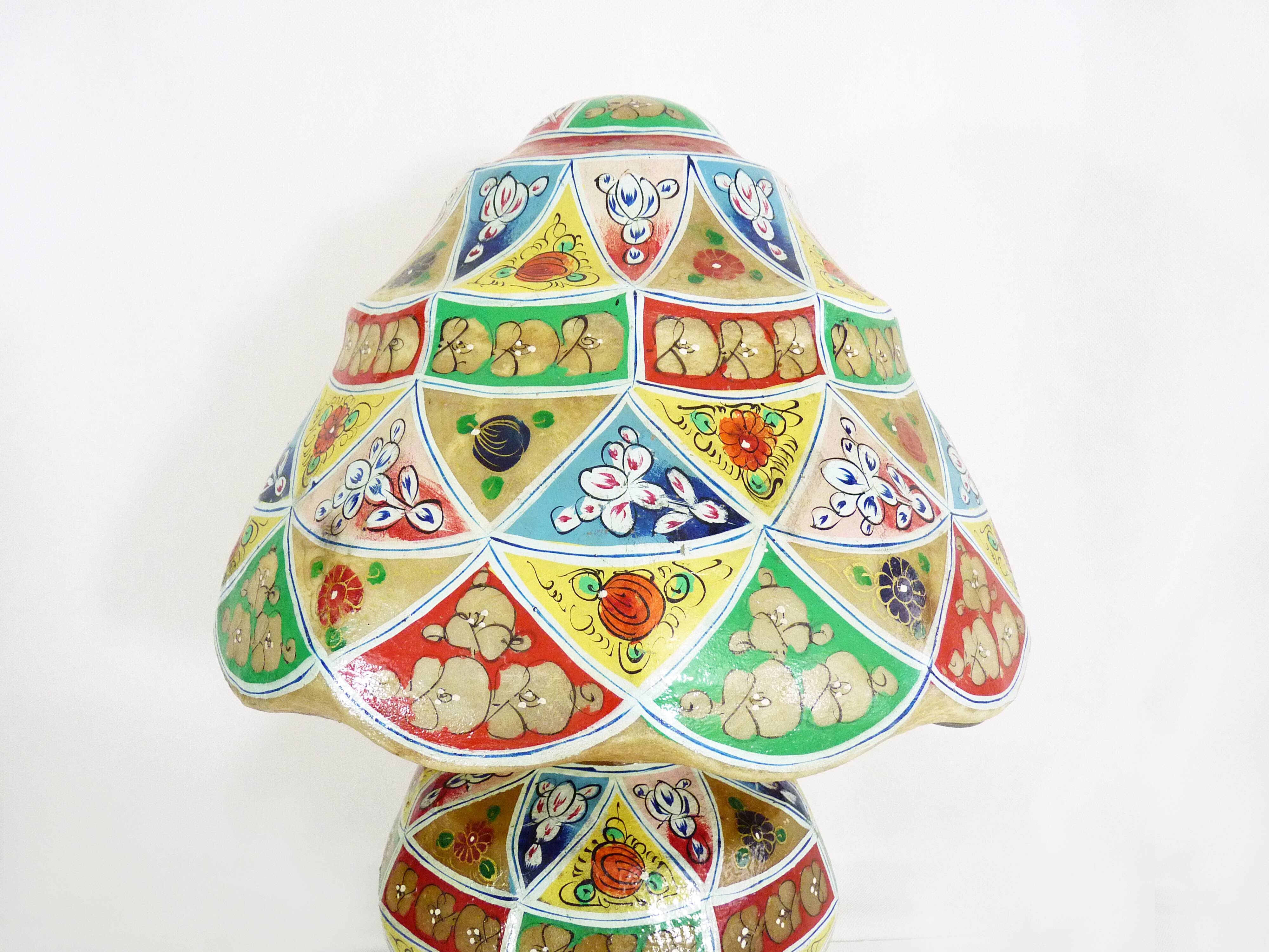 Ancient camel leather lamp and wooden base