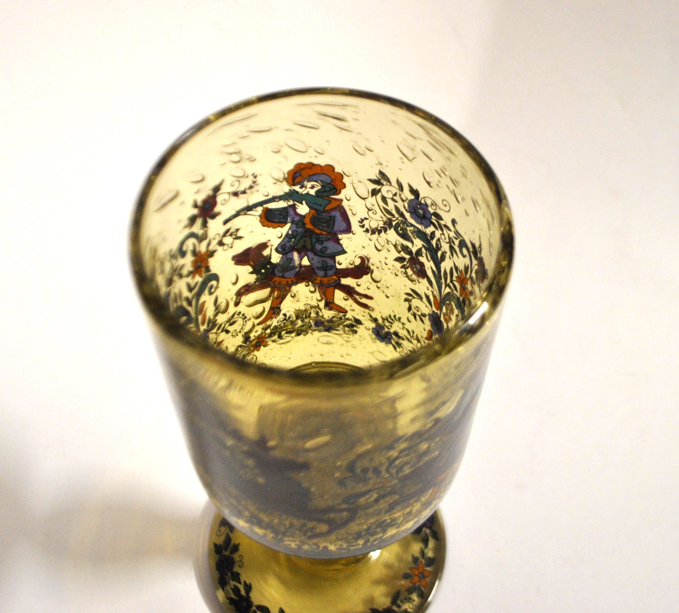 Roemer glass in bubble glass, enamelled, hunter Alfred TAUBE VOHENSTRAUSS Germany