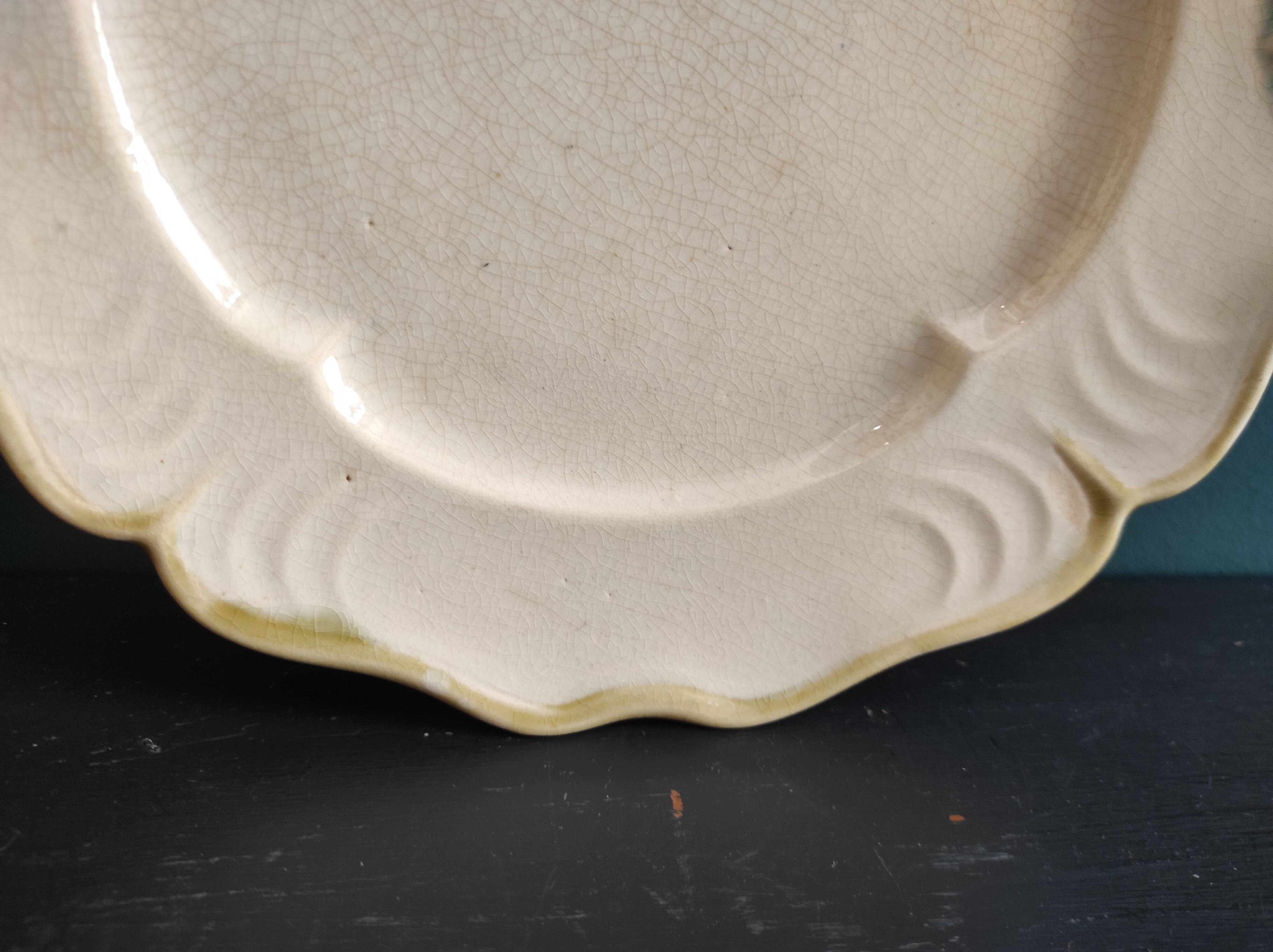 Set of 2 antique French fondue or artichoke plates in Majolica