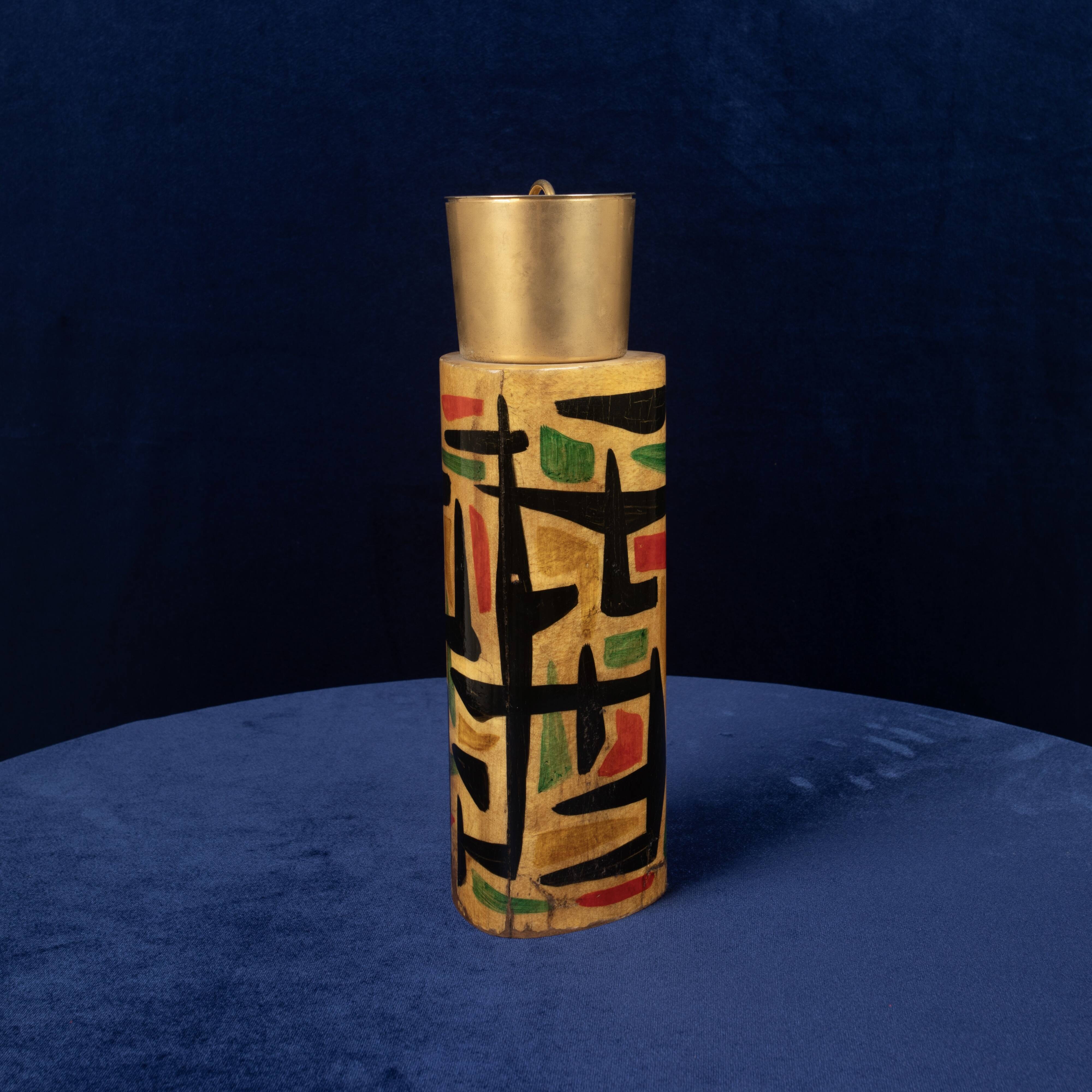 Aldo Tura Mod. 796D Parchment Thermos with Abstract Decoration, 1940