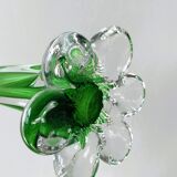 Translucent glass soliflora, long spiral twisted vase with flower-shaped foot