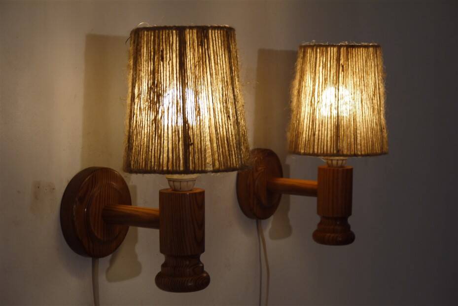 Paire d'applique vintage en bois et corde 1960