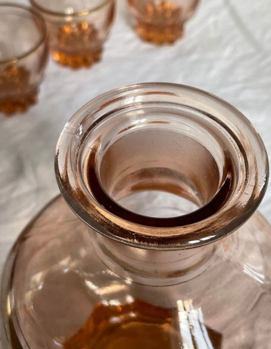 Vintage pink glass liqueur service