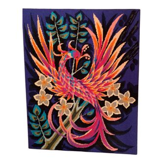 Painting tapestry bird of paradise blue vintage handmade