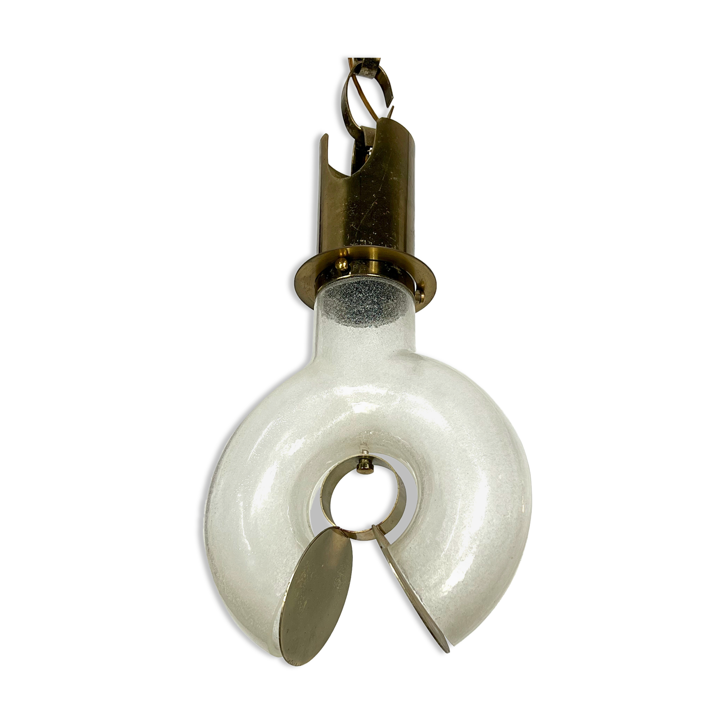 Mid-century modern brass and pulegoso chandelier by Carlo Nason