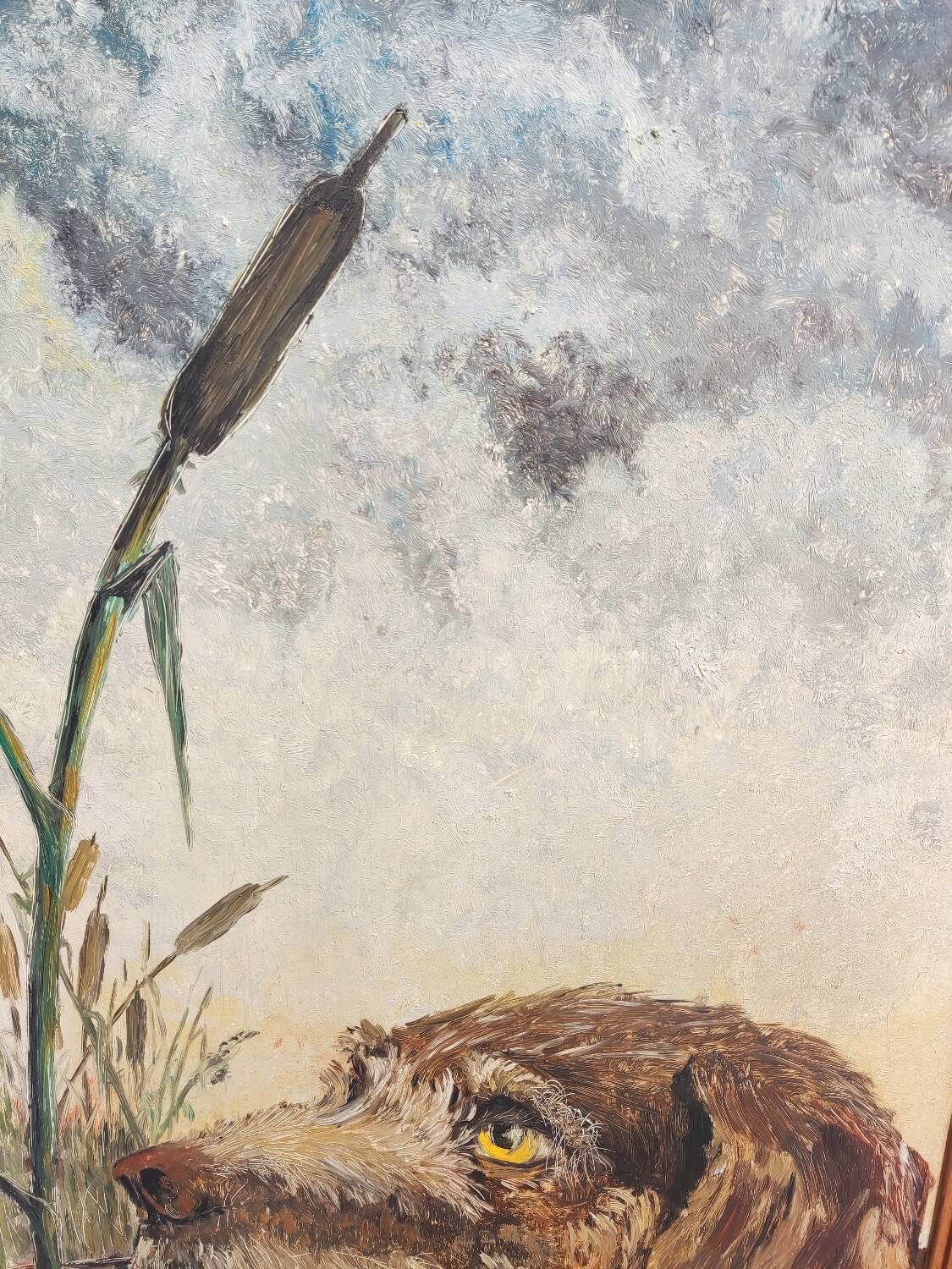 Large framed oil painting on hardboard