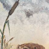 Large framed oil painting on hardboard