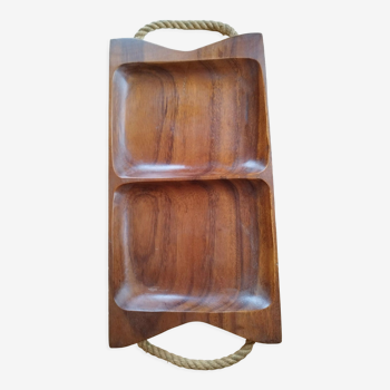 Small walnut tray, rope handles
