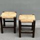 Pair of vintage straw-seat stools