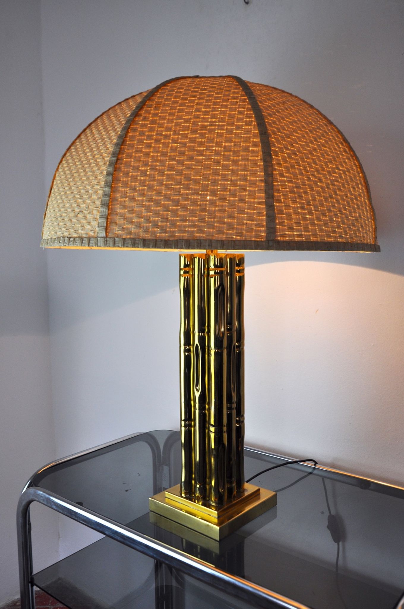 Lampe faux bambou en laiton, France, 1970